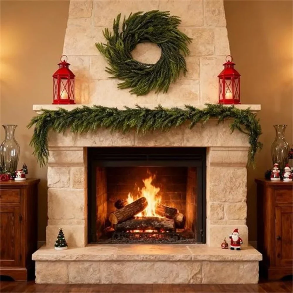 2 Pcs 6 Ft Artificial Norfolk Pine Garlands, Real Touch Christmas Garland with